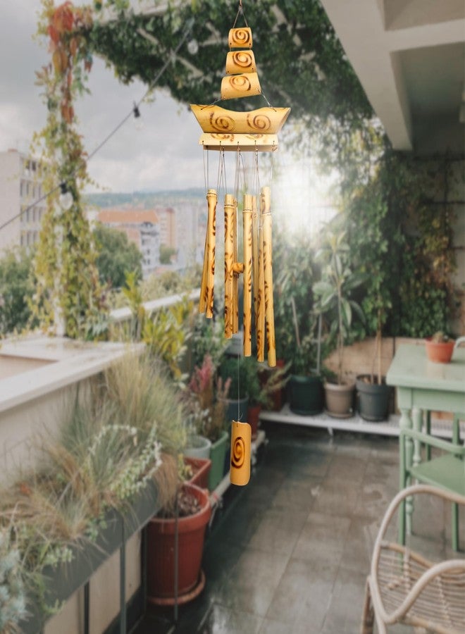 Plus Value أجراس رياح خشبية من الخيزران من بلس فاليو لتزيين المنزل، الشرفة، الأماكن الخارجية، الحديقة، 8 أنابيب، 26 بوصة (66 سم)، أجراس رياح للطاقة الإيجابية وفقًا لمبادئ فاستو وفنغ شوي - Image 5